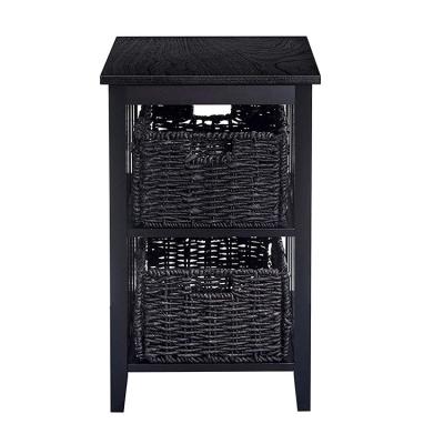 China Modern Wooden Bedside Table (Other) Household Adjustable Living Room Furniture Storage Cabinet With Woven Basket Drawer for sale