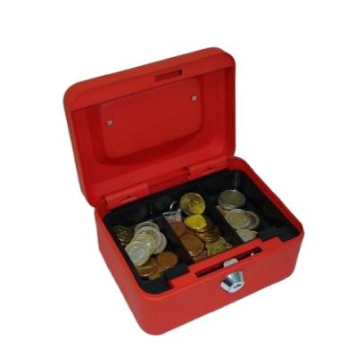 China Steel Coin Money Box With Key Lock And 3 Compartment Cash Tray for sale