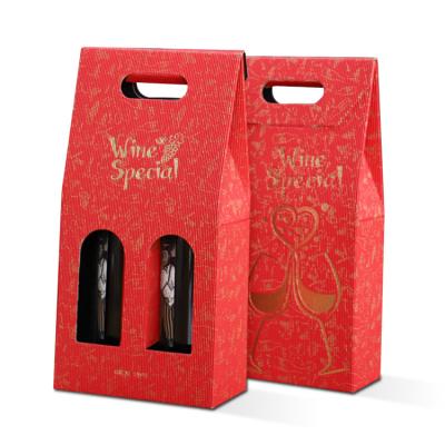 China Recyclable Red Thick Kraft Paper Wine Bag For 2 Bottles Fits Most Wines for sale