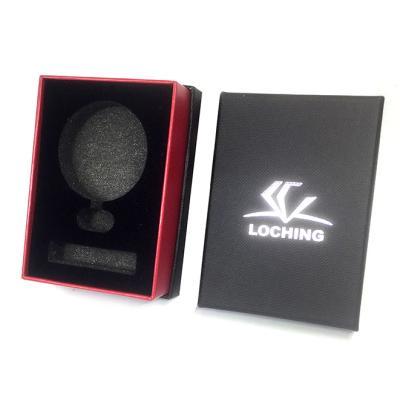 China Recycled Materials Texture Custom Black Gift Box Packaging With Ribbon Hot Stamping Foil Logo for sale