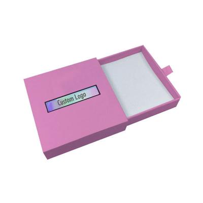 China Recycled Materials Custom Pink Color Hologram Foil Stamping Logo Sliding Paper Jewelry Bracelet Box for sale