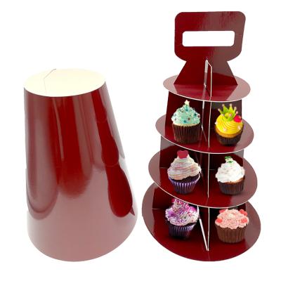 China Custom Customized Burgundy Color Printed Cardboard 3 Tier Cupcake Card Display Stand For Valentine's Day for sale