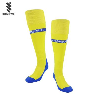 China 2019 New Design Bright Yellow Knee High Antibacterial Soccer Socks For Team for sale