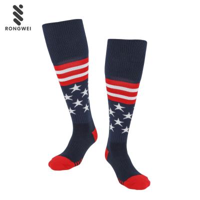 China New Design Antibacterial Cute Stars Stripe Knee High Knitting Kids Football Socks For Teenagers for sale