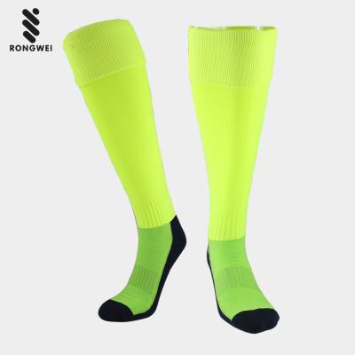 China Fluorescent Green Anti-Bacterial Non-Slip Knee High Grip Football Socks For Team for sale