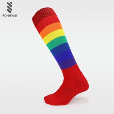 China Wholesale Antibacterial Rainbow Colored Non Slip Football Sweat-Absorption Socks for sale