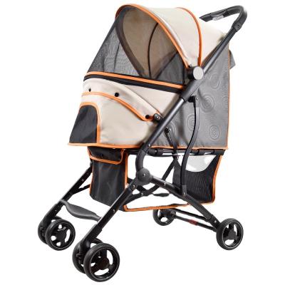 China Sustainable Lightweight One-Hand Easy Folding 4 Wheels Folding Travel Pet Stroller Luxury Dog / Cat Stroller for sale