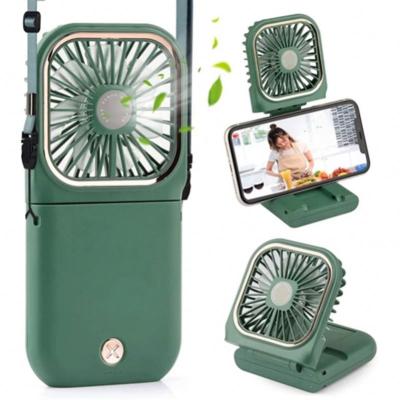 China Ari Cooler Indoor Outdoor Travel USB Neck Fan Power Bank Mini Handheld Air Cooling Fan Hanging Electric Fan with Phone Holder for sale