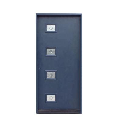 China Fangda Modern Exterior Blue Glass Painted Contemporary Security Doors 4 Lite 8 Feet for sale