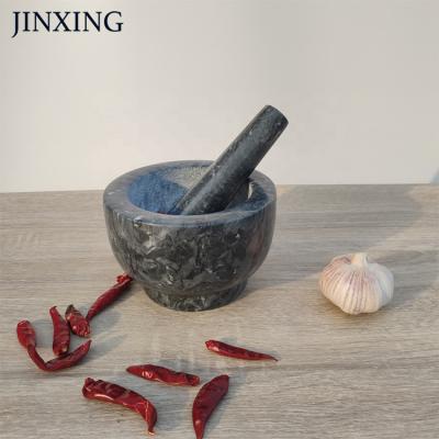 China Sustainable Premium Round Natural marble Polished Mortar And Pestle Set For The Preparation Of Guacamole And Salsa for sale