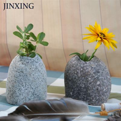 China Garden Work Professional Factory Made Stone Flower Pot Headstone Flower Pot Creative Natural Pebble Flower Pot for sale