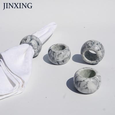 China Sustainable Professional Design High End Gray Natural Stone Marble Napkin Rings Set Of 4 for sale