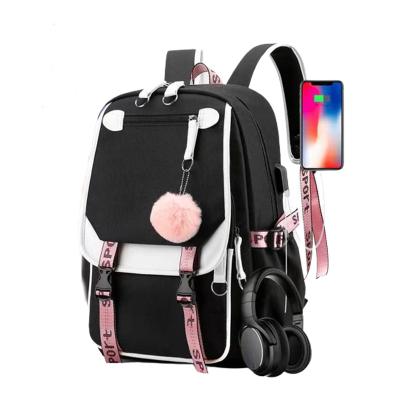 China Large Capacity Anti-theft Girls School Backpacks With USB Charger Port Plush Hanging School Bags For Students for sale