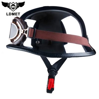 China Buckle Chin Strap Half Face Helmet Pure Leather Frp 3d Open Face Harley Jet Japanese Style Motorcycle Helmet ABS Retro for sale