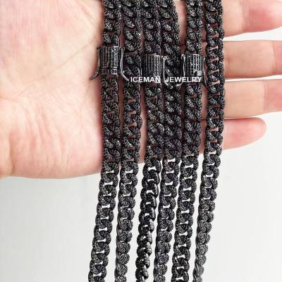 China Hiphop 8mm Mini All Black Diamond Chain Hip Hop Black Diamonds Iced Out Black Cuban Link Chain For Men for sale