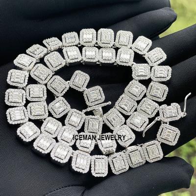 China Hiphop Square CZ Diamond Tennis Chain 10mm Square Clustered Tennis Chain Baugette Tennis Chain for sale