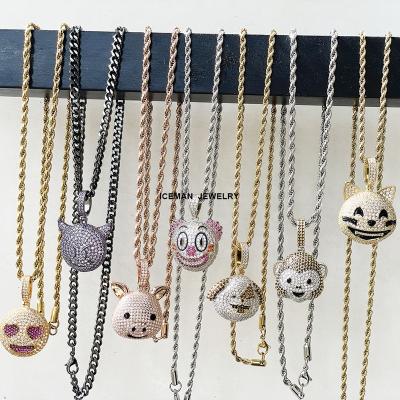 China Hiphop ICEMAN JEWELRY Face Smile Evil Clown Hip Hop Iced Out Cartoon Pendant Necklace For Kids for sale