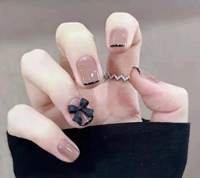 China Easy Apply 2022 New Style Fake Nails Custom Pink And Black Matte Ballerina Nail Tips Artificial Fake Nails for sale