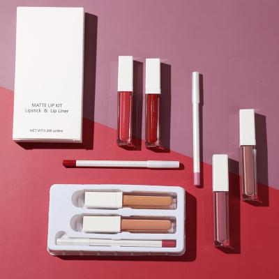 China New 8 color waterproof, unstained cup, Matte Lip Gloss Lipstick + lip liner combination three in one suit. for sale