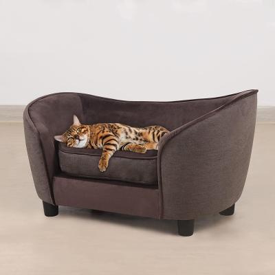 China Washable Dog Cat Pet Sofa Couch Wooden Legs Cushion Tufted Fabric Canvas Couch for sale