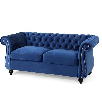 China Modern Blue Tufted Loveseat Sofa For Living Room Velvet Accent Couch Armchair for sale