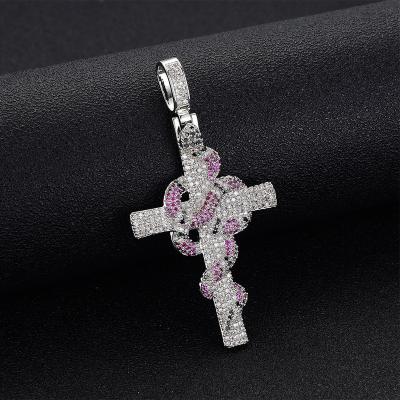 China High Quality Hip Hop Fashion Jewelry Zircon Pendant With Necklace Snake Copper Cross Luxury Pendant For Men And Women for sale