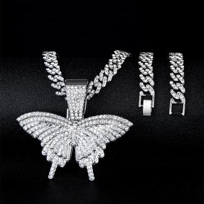 China High Quality Fashion Iced Out Cuban Butterfly Hip Hop Bling Chain Pendant Chains Jewelry Butterfly Pendant For Men for sale