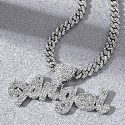 China Men's Hip Hop Bling Diamond Pendant Cuban Chain Men Custom Name Necklace For Fashion Trendy Letter Necklace Jewelry for sale