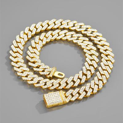 China Fashion Jewelry 12MM Hip Hop Iced Out Diamond Cuban Link Chain Necklace Cuban Link Necklace For Men for sale