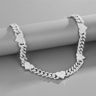 China Trendy Fashion Heart Cuban Link Necklace Jewelry Chain Men Diamond Heart Cuban Necklace Luxury For Women for sale