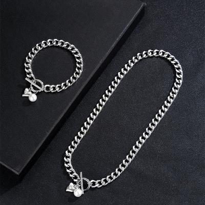 China Fashion Chain Set Jewelry Hip Hop 9mm Cuban Link Necklace Bracelet Set For Men for sale