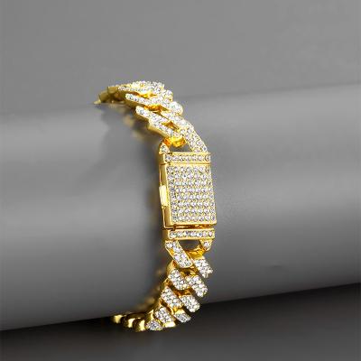 China High Quality 12mm Shape Luxury Ice Out Tennis Chain Bracelets Hip Hop Jewelry Cuban Zircon Bracelets For Women Men for sale