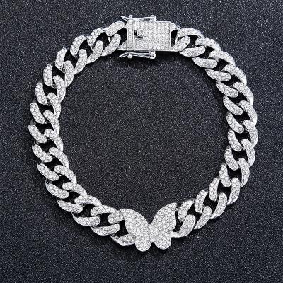 China High Quality Chain Hip Hop Bracelet Jewelry Wholesale Rhinestone Alloy Butterfly Cuban Link Cuban Chains Bracelet For Men for sale