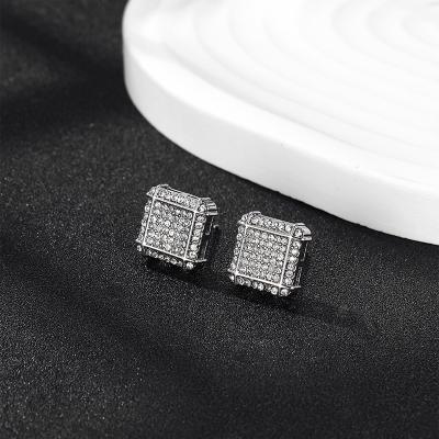 China Wholesale High Quality Luxury Silver Square Cuban Earrings Shape Simple Style Diamond Earrings Jewelry For Men for sale