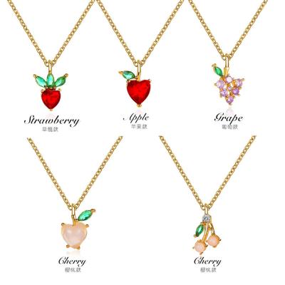 China Fashion Design 50cm Fashion Jewelry Gift Fruit Strawberry Apple Cherry Simple Sweet Peach Grape Charm Necklace 10 Clavicle Pendant Chain for sale