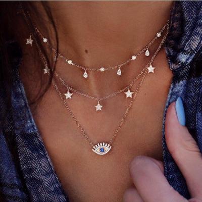 China Cute Blue Devil's Eye Cute Gift Jewelry Fashion Charm Necklace Multilayer Pendant Jewelry for sale