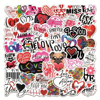 China Removable Cartoon Sticker 50pcs/bag Valentine's Day PVC Waterproof Stickers I Love You For Skateboard Decoration for sale