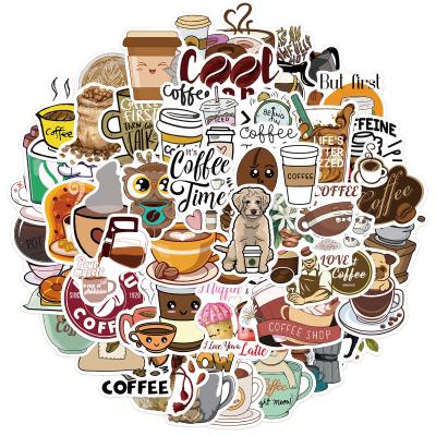 China 50pcs/bag Waterproof Outdoor PVC Waterproof Vinyl Removable Cute I Love Coffee Time Stickers Kawaii Stickers for sale