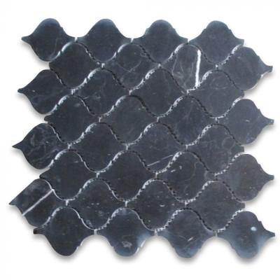 China Modern Black Nero Marquina Marble Middle Arabesque Lantern Shape Polished Baroque Mosaic Tile for sale