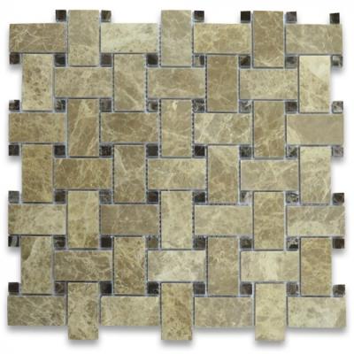 China Modern Emperador Light 1x2 Basketweave Mosaic Tile W Dark Polished Emperador Dots for sale