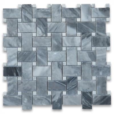 China Bardiglio Modern Gray 1x2 Basketweave Mosaic Tile W Carrara Dots Polished White for sale