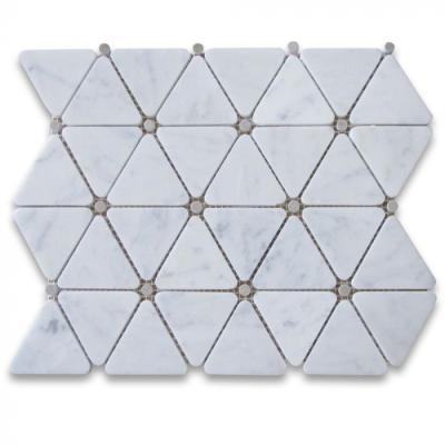 China Modern Carrara 2 White 34 Inch W Gray Round Dots Polished Triangle Mosaic Tile for sale