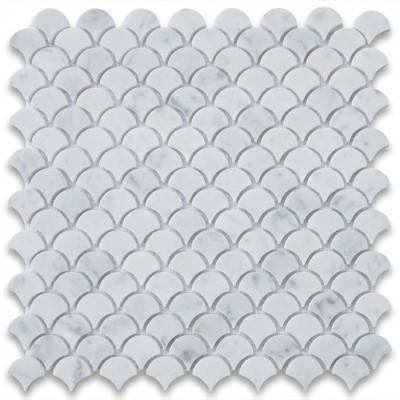 China Carrara Mid Modern White Fish Scales Polished Fan-Shaped Mosaic Tile for sale