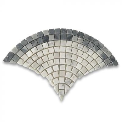 China Modern White Marble European Fan Mini Mosaic Tile W Bardiglio Gray Honed Carrara Fish Scale for sale