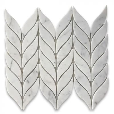 China Modern White Tall Carrara Leaf Shape Mosaic Tile Polished for sale