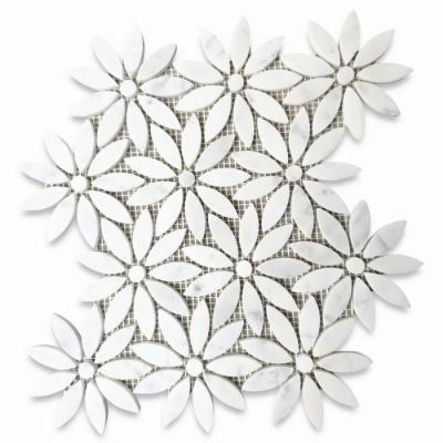 China Modern White Carrara Daisy Field Flower Waterjet Mosaic Tile Polished for sale