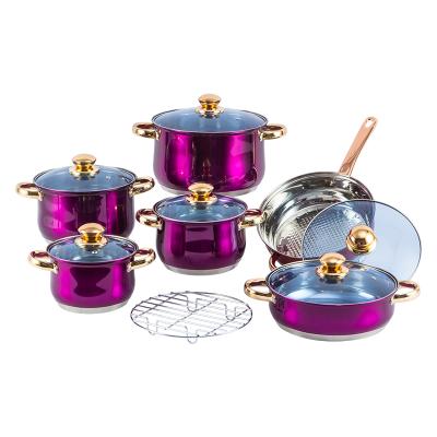 China Sustainable Home Appliance 13PCS Cookware Set Stainless Steel Cooking Pot Set With Saucepan And Frying Pan for sale