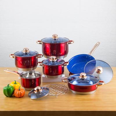 China Viable 13PCS Stainless Steel Kitchenware Saucepan and Cook Frying Pan Set with Glass Lid for sale