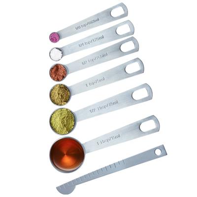 China Sustainable Tool 7pcs Stainless Steel Measuring Teaspoon Set Metal Measuring Cup Set With Measuring Gauge for sale