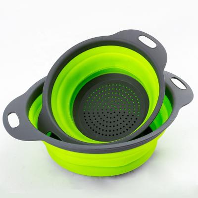 China Sustainable 2pcs Kitchen Colander Set Collapsible Sieve Basket Collapsible Silicone Strainer For Draining for sale